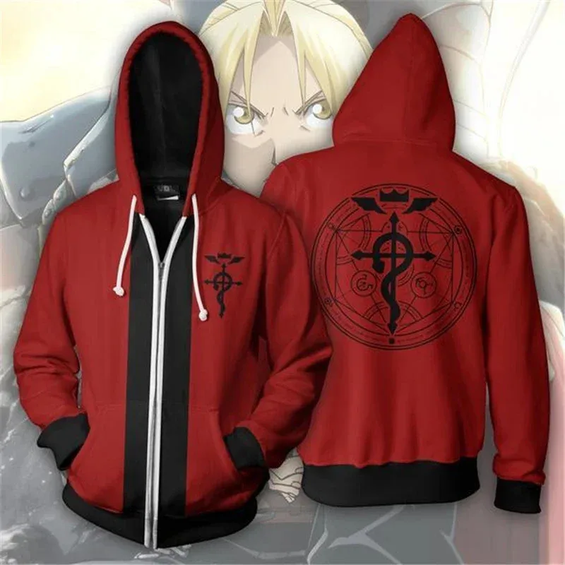 Jaket Hoodie Mantel Resleting Musim Gugur Edward Elric Fullmetal Alchemist Baru 2025 Anime Cosplay Sweatshirt Tracksuit Atasan Cl ☆ wrl ☆