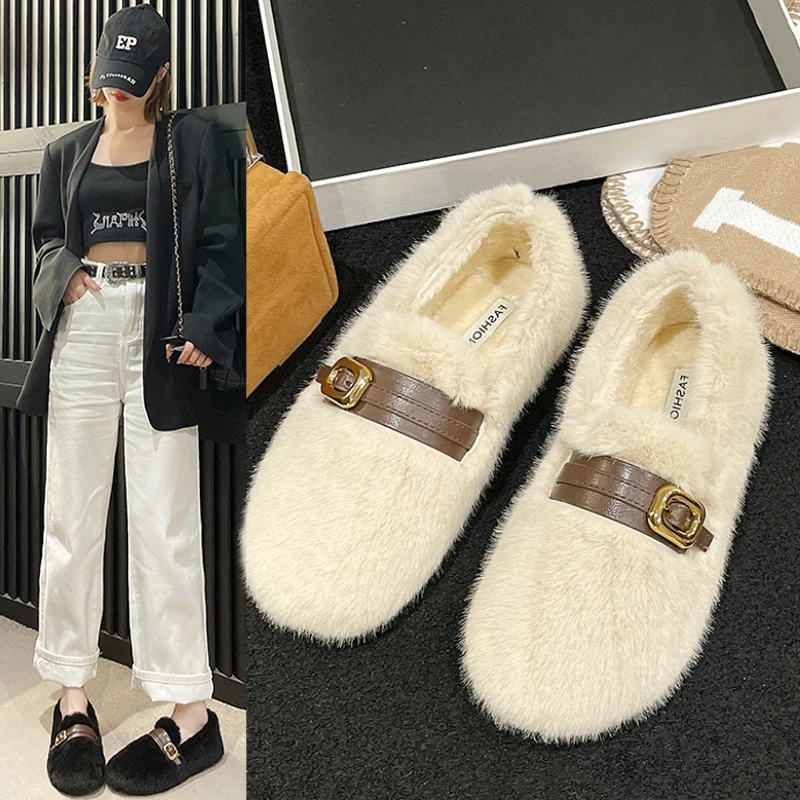 

Новые женские модные мягкие теплые туфли на плоской подошве, зимние теплые удобные туфли для отдыха на плоской подошве, домашняя обувь