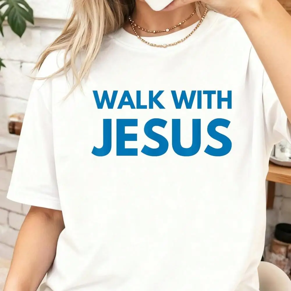 Walk With Jesus. Simple Text Motto. Christian Faith T-Shirt