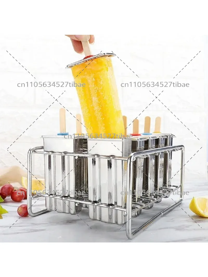 10-Cavity Steel Popsicle Mold Set, DIY Fruit Ice Cream Stick Rack for Homemade Frozen Treats