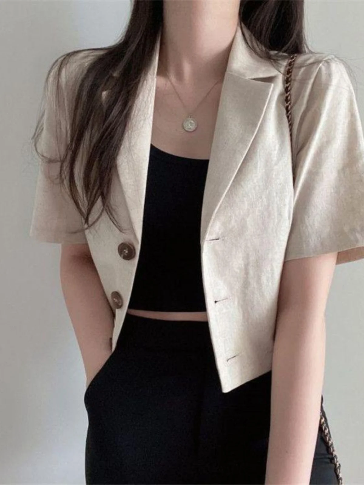 Korean Style Casual Short Sleeve  Color Women's Summer Thin Loose Short Coat Elegant Outerwear Small Size Top