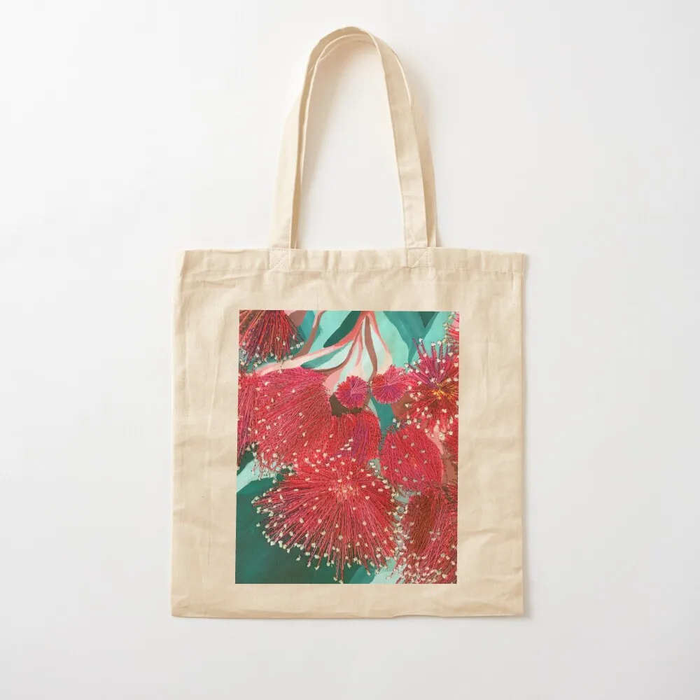 Embroidery Burgundy Red Gum Flowers by Leah Gay Tote Bag canvas tote bags foldable reusable bag hand bag Candy bags