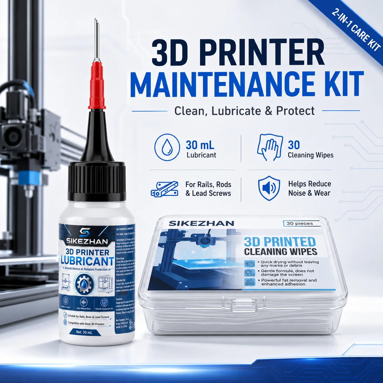 Kit de Mantenimiento para Impresora 3D, Aceite Lubricante de 30 ml con 30 Toallitas de Limpieza para Rieles, Varillas y Husillos, Movimiento Suave, Reducción de Ruido y Desgaste