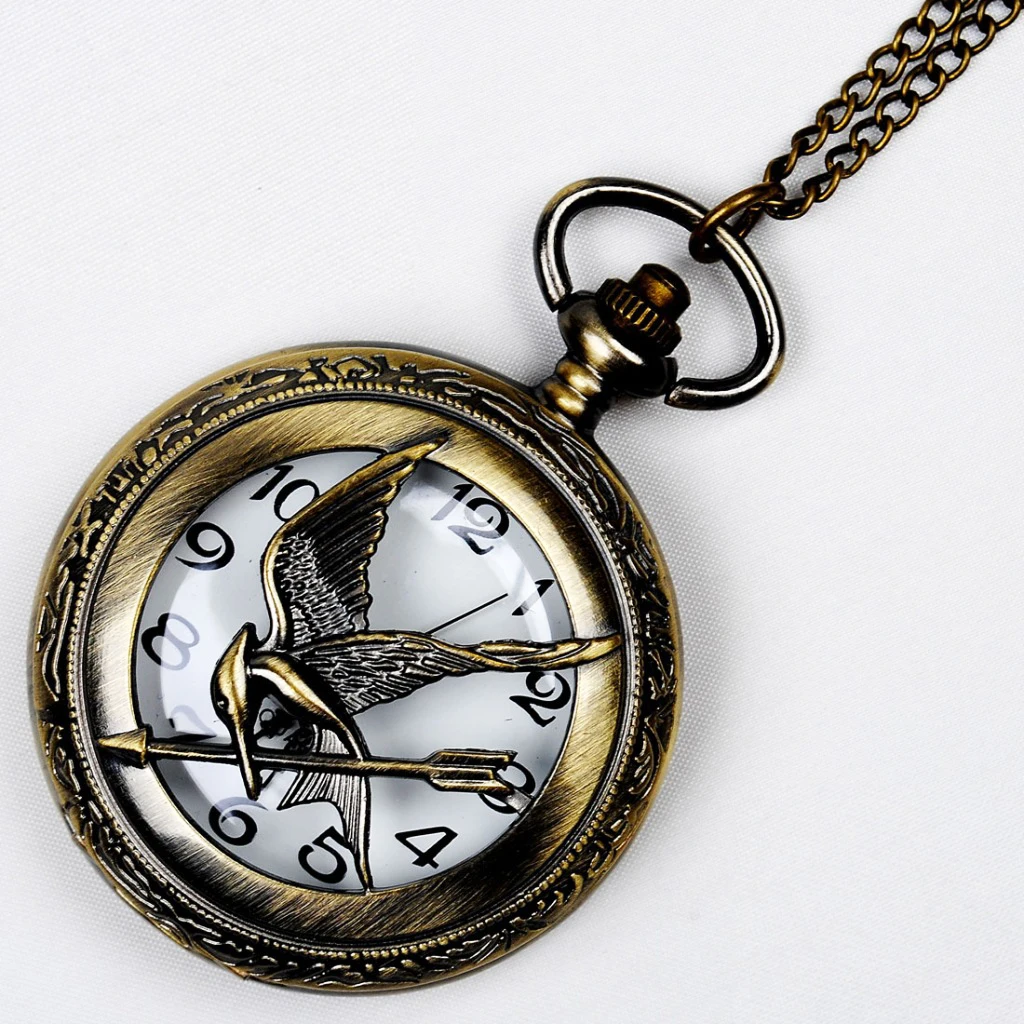 Retro Mockingbird Bird Carrying Arrow Pocket Watch Hollow Light Edge Quartz Antique Pocket Watch Man Pendant Clock ﻿