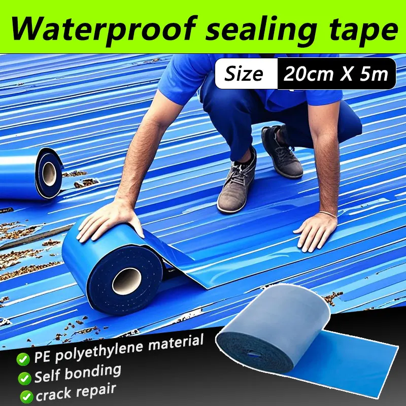 

20cm (Width) * 5m (Length) Roof Waterproofing Tape, Sealing Strip for Repairing Cracks and Preventing Rust, Suitable for Sticking to Plastic and Metal Roofs.