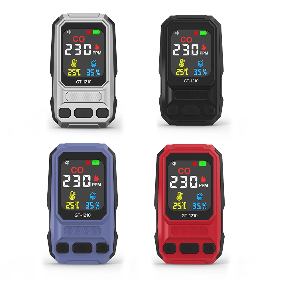CO Gas Leak Detector Temp Humidity Meter Audible Visual Alarms LCD Portable Carbon Monoxide Sensor 0-999ppm for Home Indoor Use