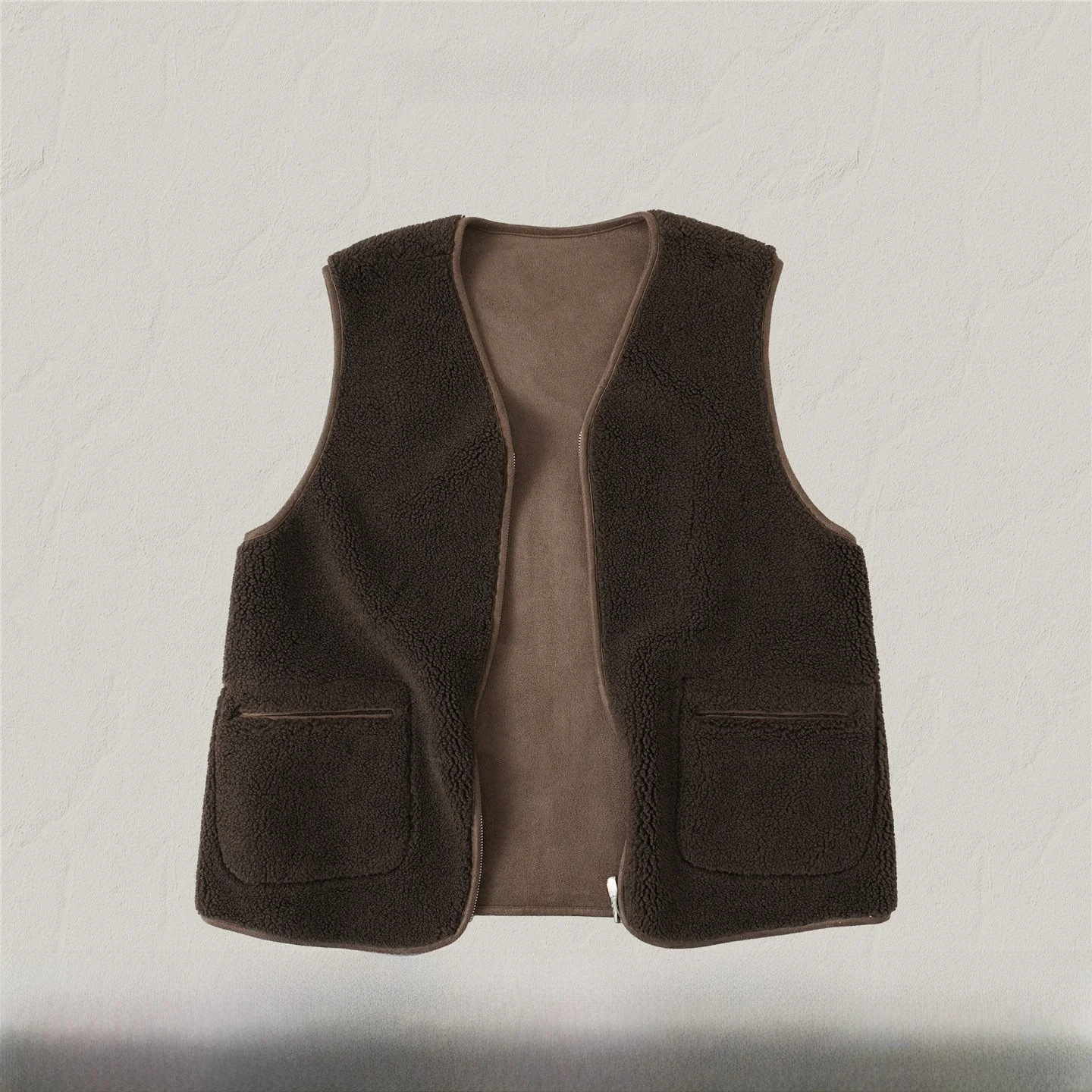 

Deep Brown Simple Versatile Retro Brown Layered Fce Wool Vest Women's Commute Sle Polyester 30% Wool 70% Autumn Winter New