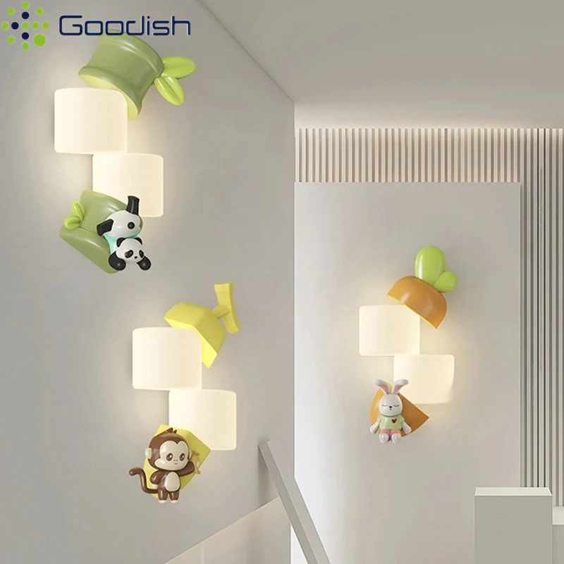 Panda Moderne LED Wandlampen Nordic Leuke Aap voor Kinderkamer Woonkamer Achtergrond Kunst Woondecoratie Verlichtingsarmaturen