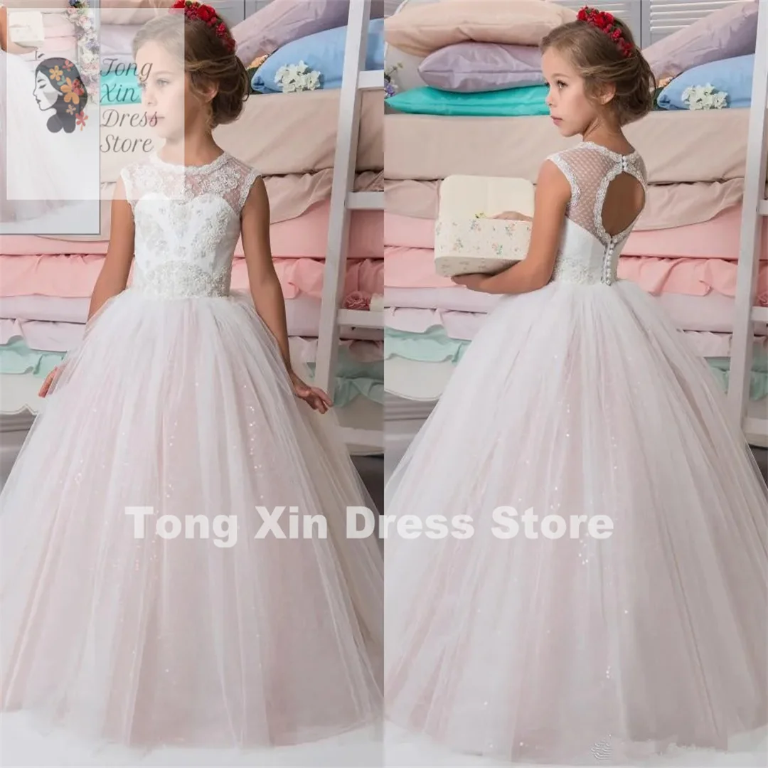 Elegant Fashion Flower Girl Dresses First Communion Dresses For Girls Pageant Tulle Sleeveless For O-Neck