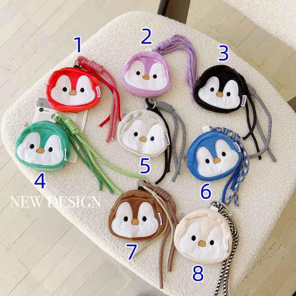 Pendant Plush Penguin Coin Purse Colorful Hanging Rope Cute Cartoon Keychain Korean Style Jewelry Packing Bag Mini Storage Bag