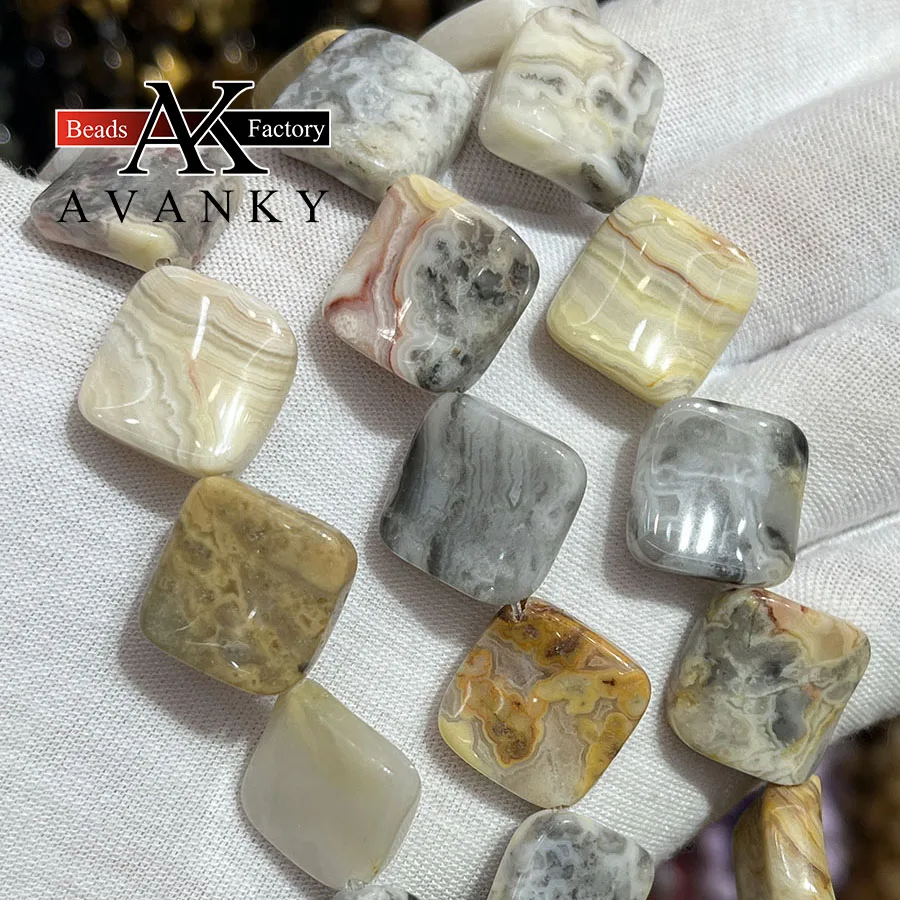 

Natural Stone Crazy Agate Twist Square Shape Loose Beads Faceted Jewelry Making DIY Necklace Bracelet Accessory 15''16mm