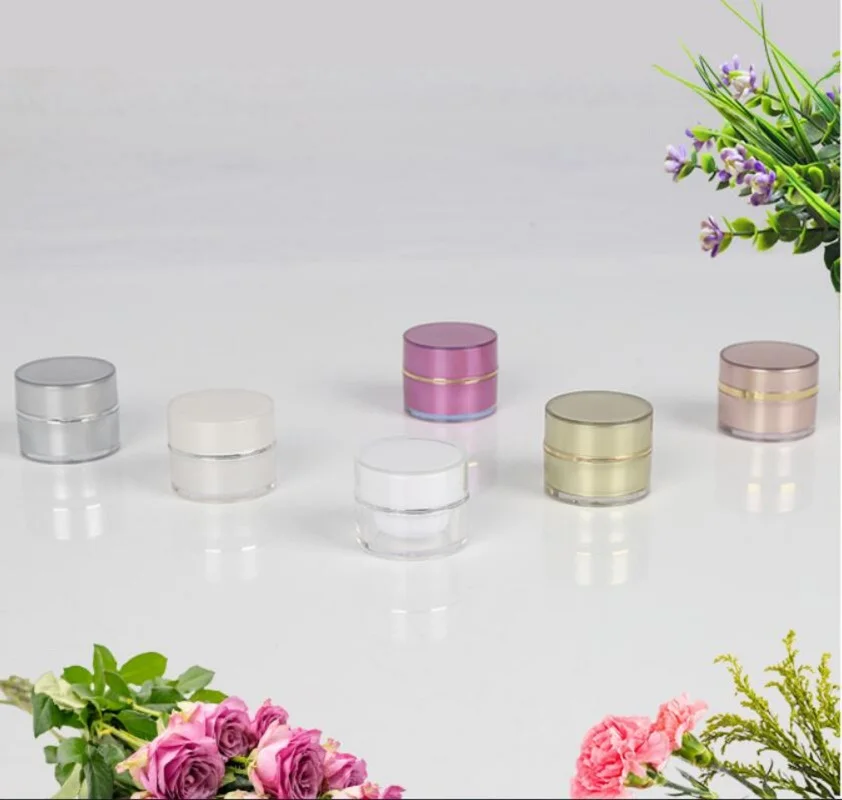5g de plástico acrílico forma redonda recta bote/frasco/botella de estaño esencia suero crema de ojos muestra gel prueba arte uñas embalaje cosmético