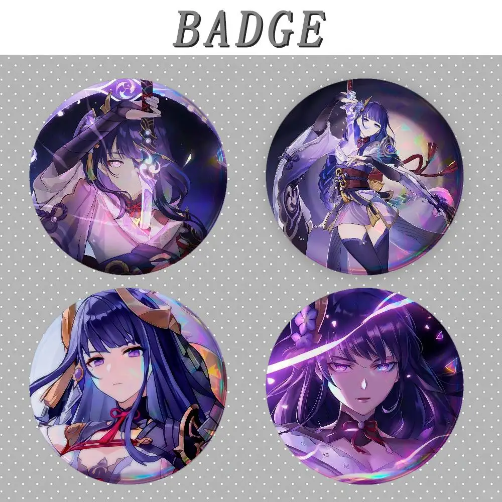 Genshin Raiden Shogun Badges Tinplate Soft Button Pin Brooch Metal Badge Custom Jewelry Accessories Hat Bag Lapel
