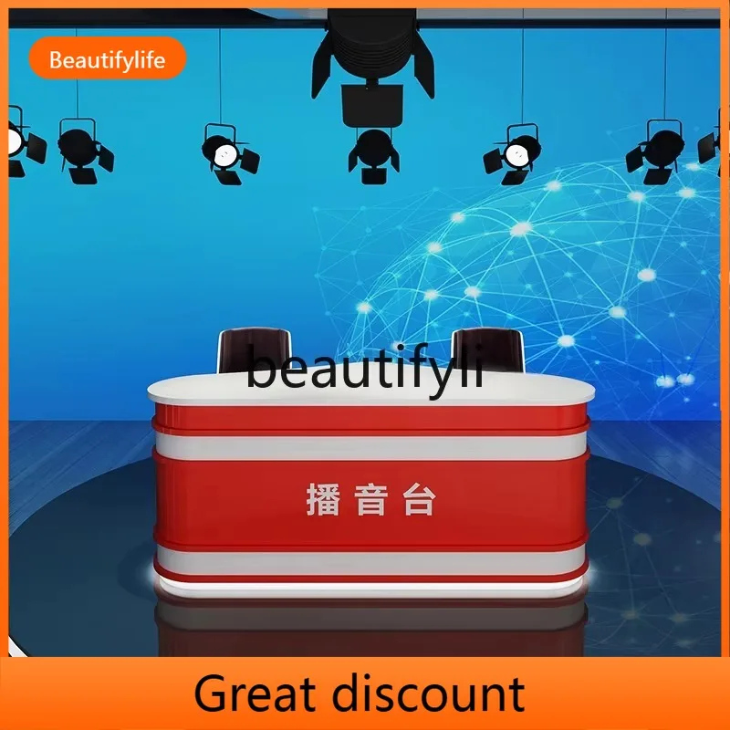 

Studio Anchor Desk Host News TV Media Broadcasting Table Announcement Lacquered Front Desk A51