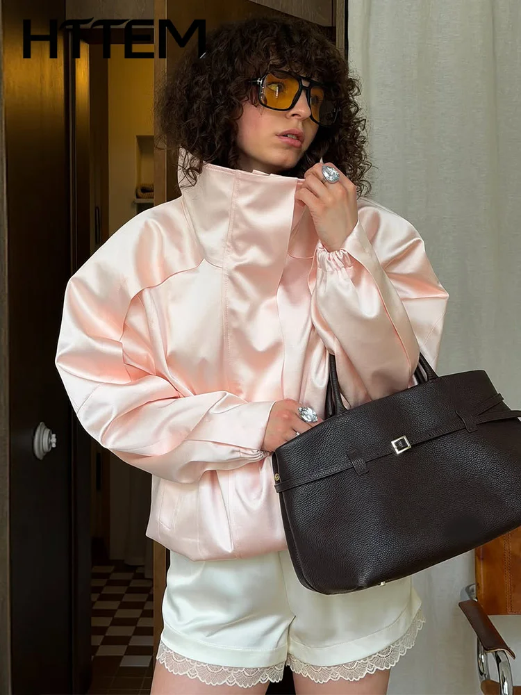 Women's Autumn Coat Pink Standup Collar Long Sleeve Zipper Female Casual Coats 2026 Winter Fashion Office Lady Loose Outwear