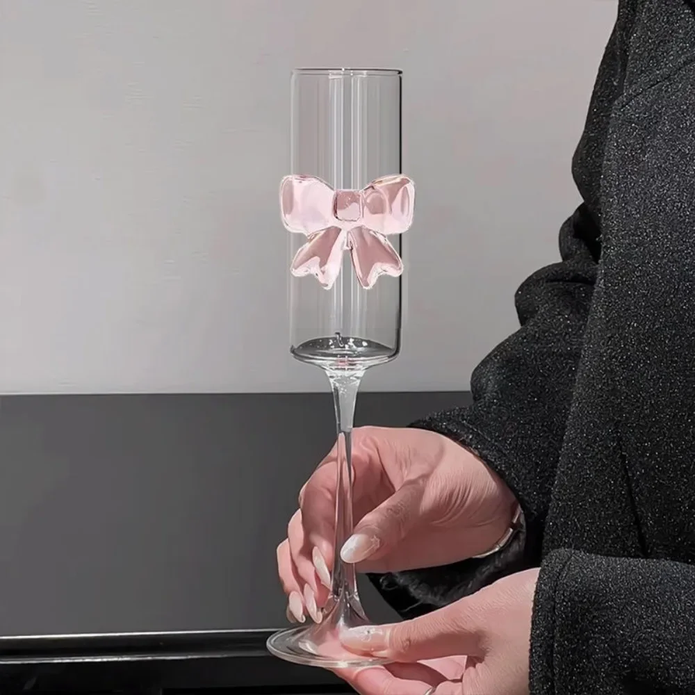 2pcs INS Style Clear Pink Bow Champagne Glass 3D Bow Ultra Thin Goblet 160ML Champagne Flutes Party Supplies