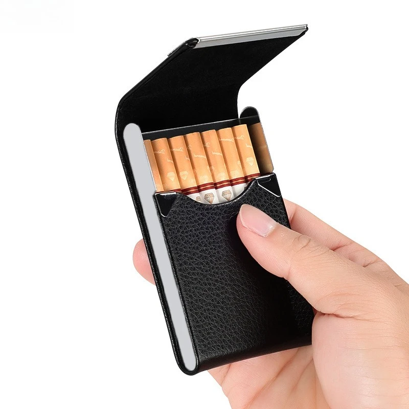 [Pack of 7] Business Fashion Men's Stainless Steel Rough Cigarette Box Anti-pressure Leather PU Cigarette Box