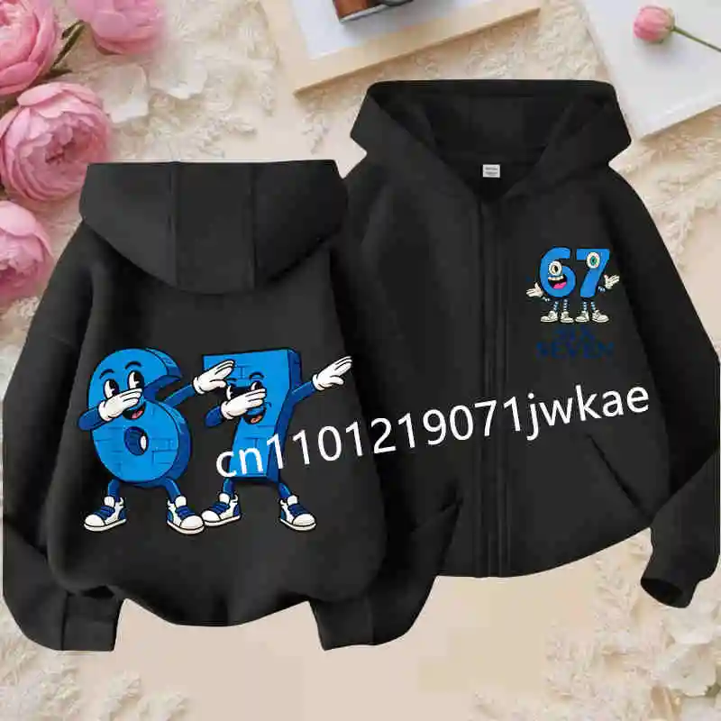 

Хорошо продаются Толстовка на молнии с принтом Six Seven для мальчиков и девочек, повседневная уличная одежда с длинными рукавами, стильная забавная детская одежда, тренд 67