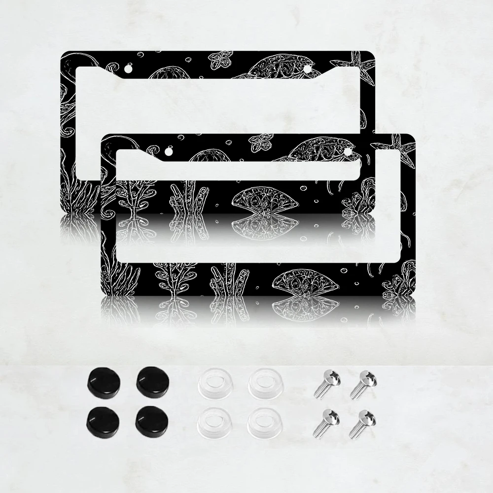 

Черно-белая рамка для номерного знака с морскими обитателями - держатель для автомобильного номера в морском стиле