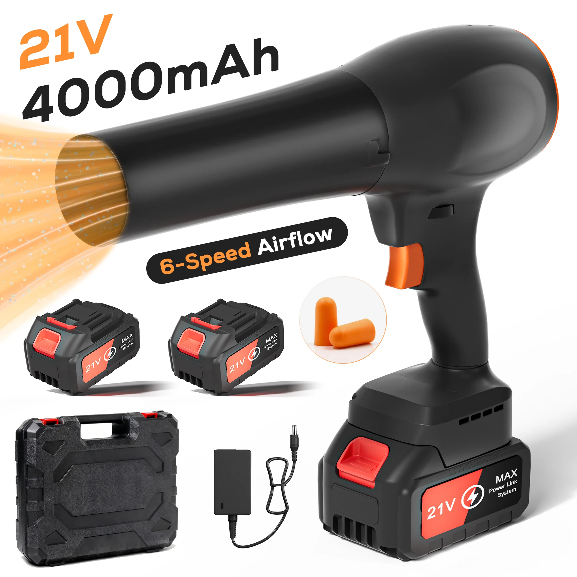 Cordless Leaf Blower, Portable Handheld Dust Cleaner,6 Speed Mode with Batteries, Snow Blower for Lawn, Garage,Patio