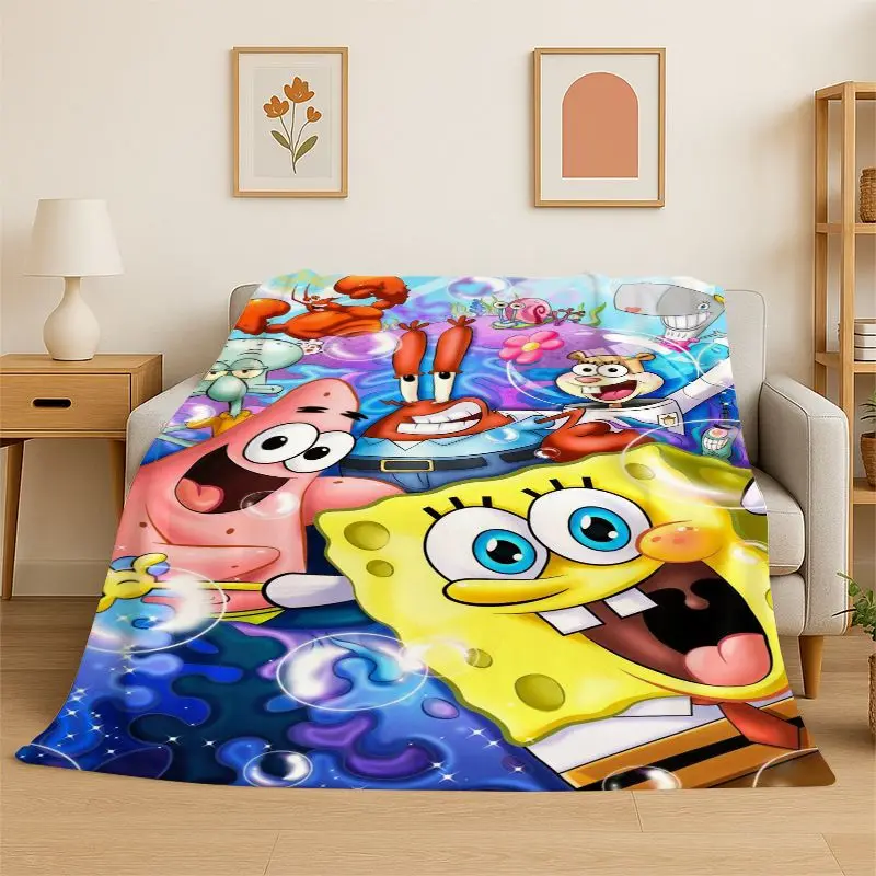 Cute S-SpongeBob Cartoon Soft Flannel Throw Blanket,Warm Cozy Blanket for Bed,Couch,Sofa,Bedroom,Living Room,Travel,Picnic Gift