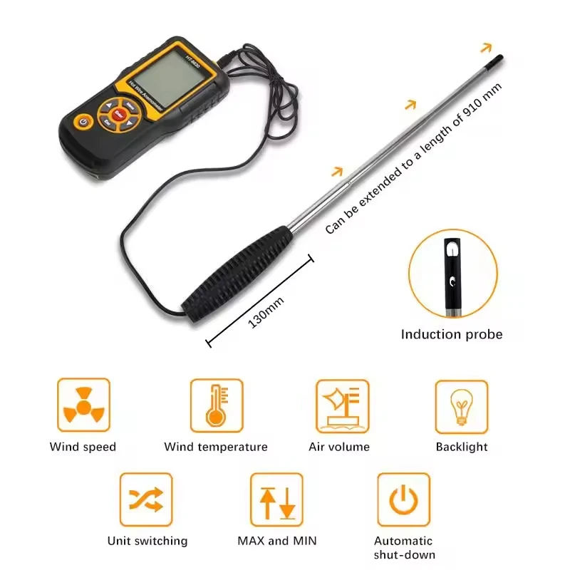 HTI HT-9830 anemometro digitale velocità del vento professione con Tester di temperatura interfaccia USB 0 ~ 25 m/s anemometro sensore del vento