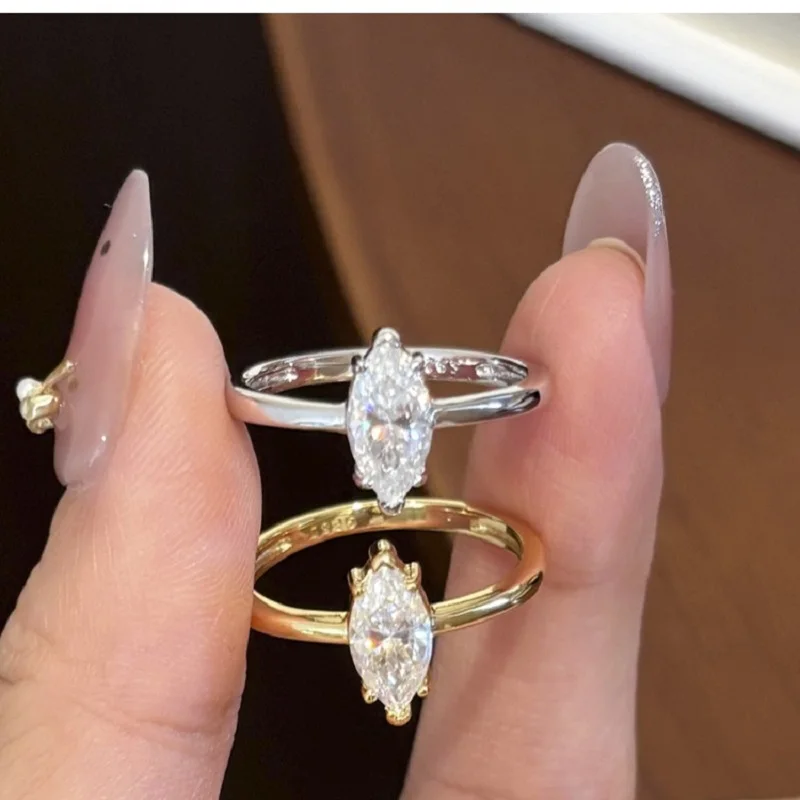 Apaison Luxury 5x10 mm 1 Carat Moissanite Rings for Women - Wedding Engagement Anniversary 925 Sterling Silver Ring Jewelry Gift