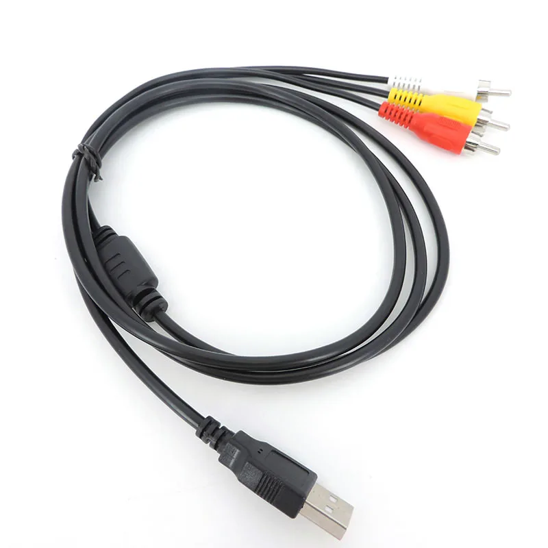 1.5Meter USB A 2.0 male To 3RCA Cable 3 RCA Male connector Coverter Audio Video lead Cable Television Adapter Wire A/V TV DVD Q1