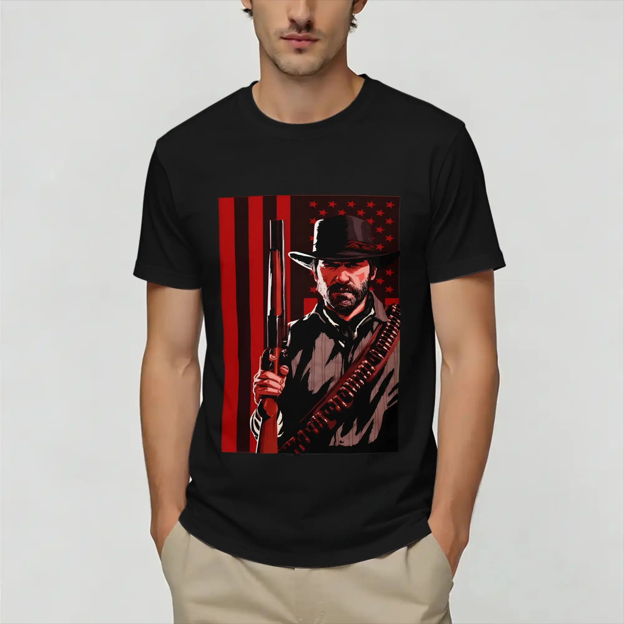 Red Dead Redemptions  T-Shirts for Men  Novelty Pure Cotton Tees Crew Neck Short Sleeve T Shirts Plus Size Tops