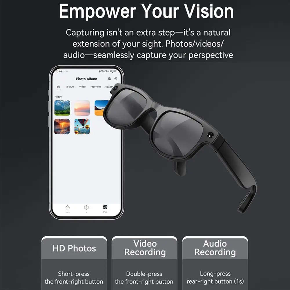 2 in 1 AI Smart Glasses HD Photo Video Voice Real-time Translation Smart Video Glasses Call Translation Bluetooth Audio
