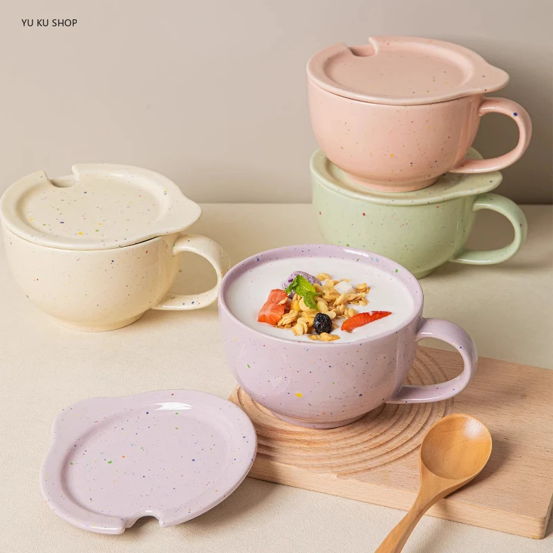Ceramic Multi-purpose Mug with Lid Breakfast Cereal Milk Cup Household Large-capacity Water Cup Home Afternoon Tea Coffee Cup