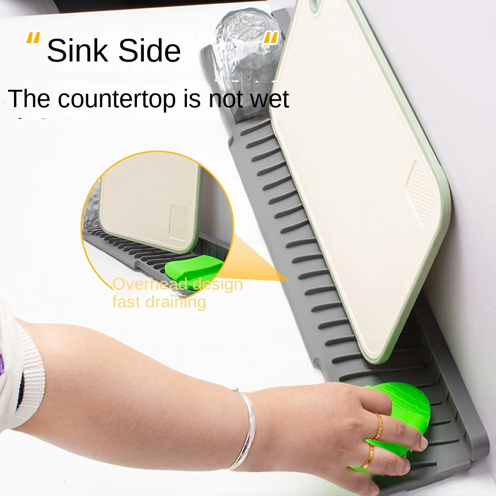 Portable Silicone Drain Mat 45cm Lengthen Anti-slip Sink Splash Guard Faucet Accessories Kitchen Sink Holder for Bathroom