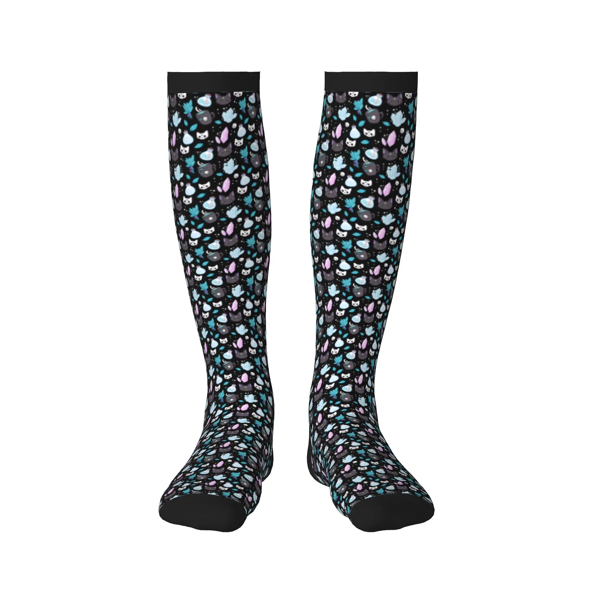 Kawaii Men's Gothic Halloween Witch Cat Skull Dress Socks Unisex Warm Comfortable 3D Printed  Sports Compression Socks view 2