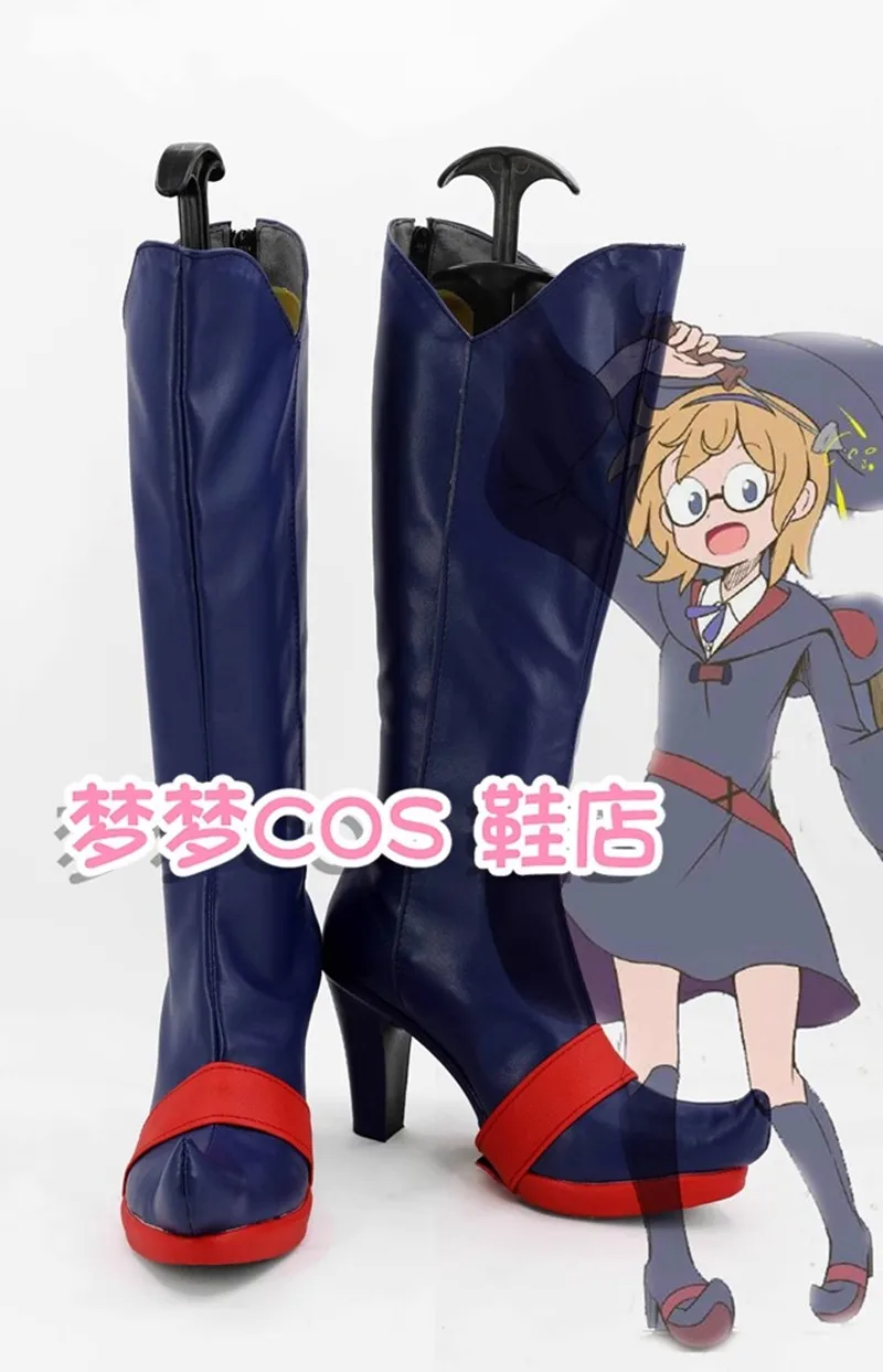 Little Witch Academia Lotte Jansson Costume Cosplay Scarpe Stivali fatti a mano in ecopelle