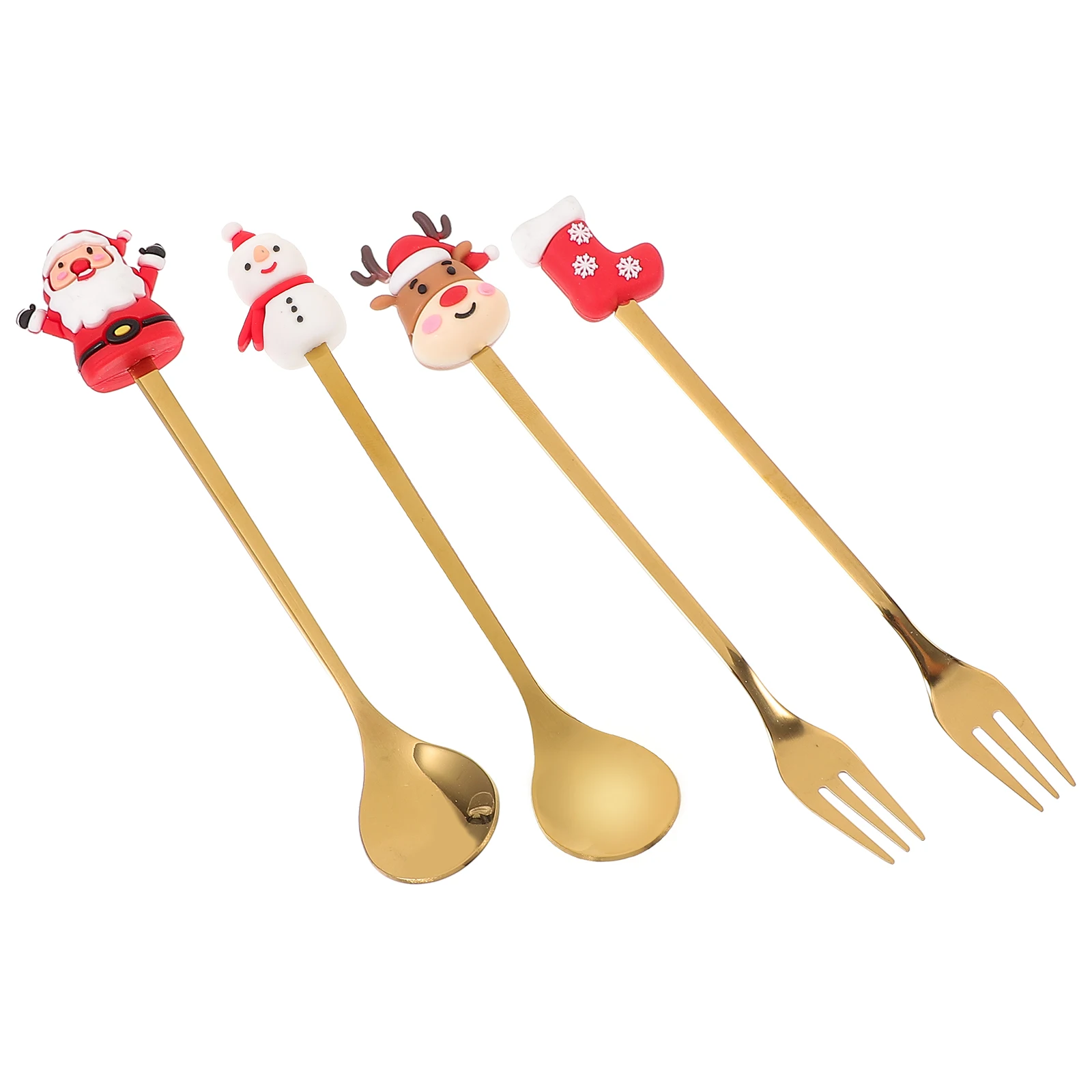 

1 Set Cartoon Coffee Spoon Stainless Steel Fork Spoon Set Christmas Tableware For Dessert Fruit Meal Multipurpose Kitchen Xmas