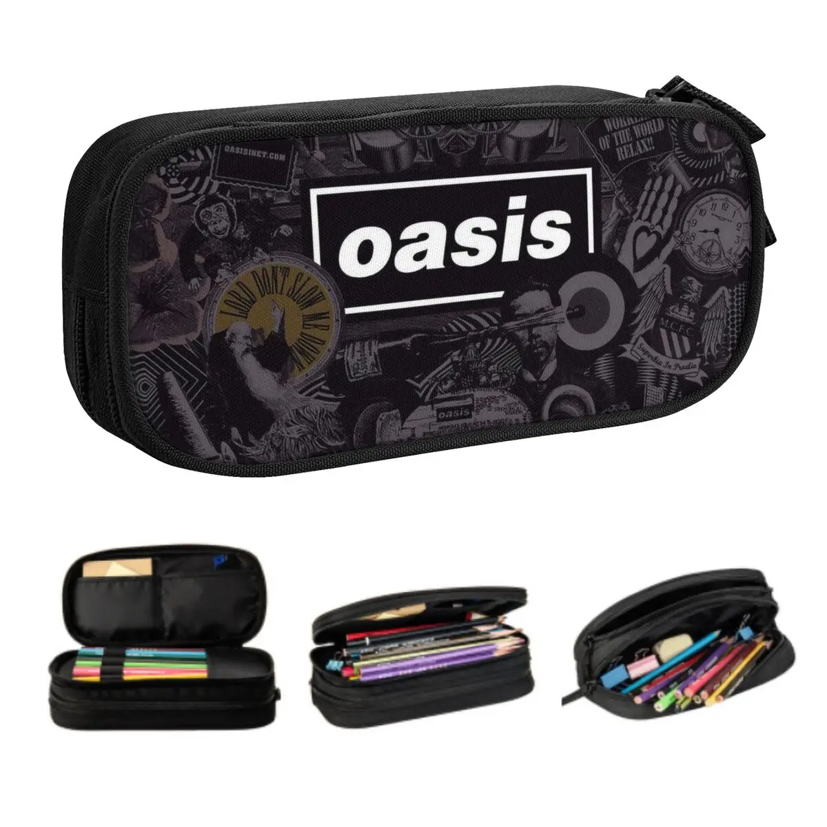 

Custom O-Oasises Kawaii Pencil Case Girls Boys Large Capacity Vintage British Rock Poster Pencil Pouch Student School