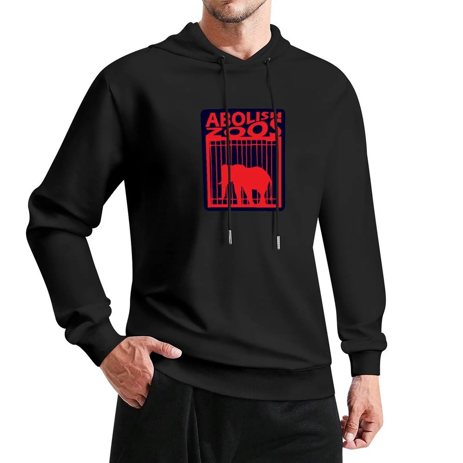 Abolish Zoos, Red Elephant Silhouette in Cage Pullover Hoodie mens designer clothes hooded shirt new in hoodies