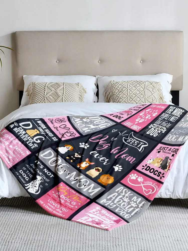 قطعة واحدة من بطانية الفانيلا ذات طابع كلب أمي، طراز مريح للأريكة والسرير والمكتب. هدية مثالية للعائلة والأصدقاء والعطلات. #4