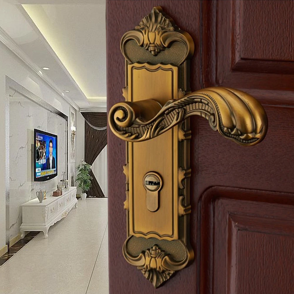 European Door EntryLocks,Vintage Door Handle Set Antique Privacy Home Door Lock Set Security Entry Handle Knob Locks + Keys