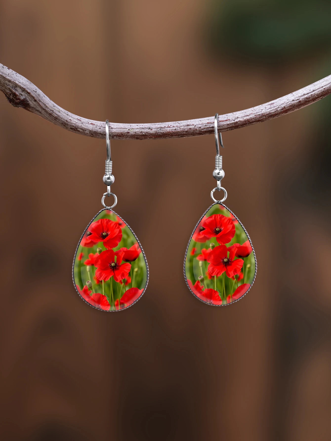 1 Pair of Valentine's Day Flower-Patterned Earrings with Convex Glass and 316 Stainless Steel Teardrop Ear Hooks, in a Retro and Simple Style Suitable for Women for Daily Gift-Giving and Wearing, Jewelry Earrings with an Elegant and Simple Style Suitable for Women for Everyday and Vacation Wear