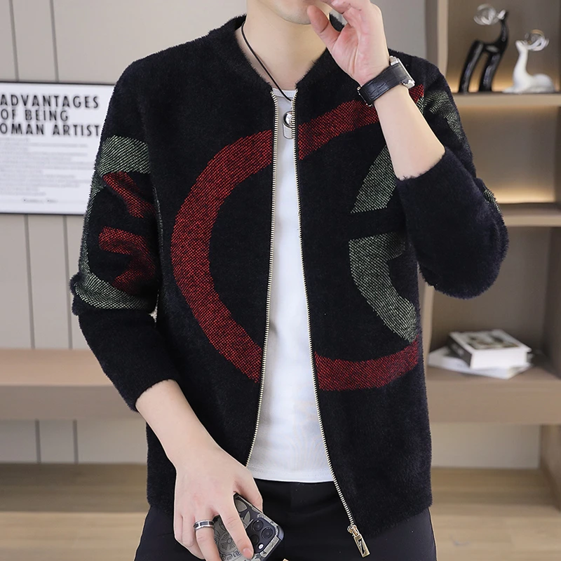 

Fashion Loose Knitted Patchwork Zipper Solid Color Cardigan Sweaters Men's 2025 Autumn New Casual Tops All-match Coat
