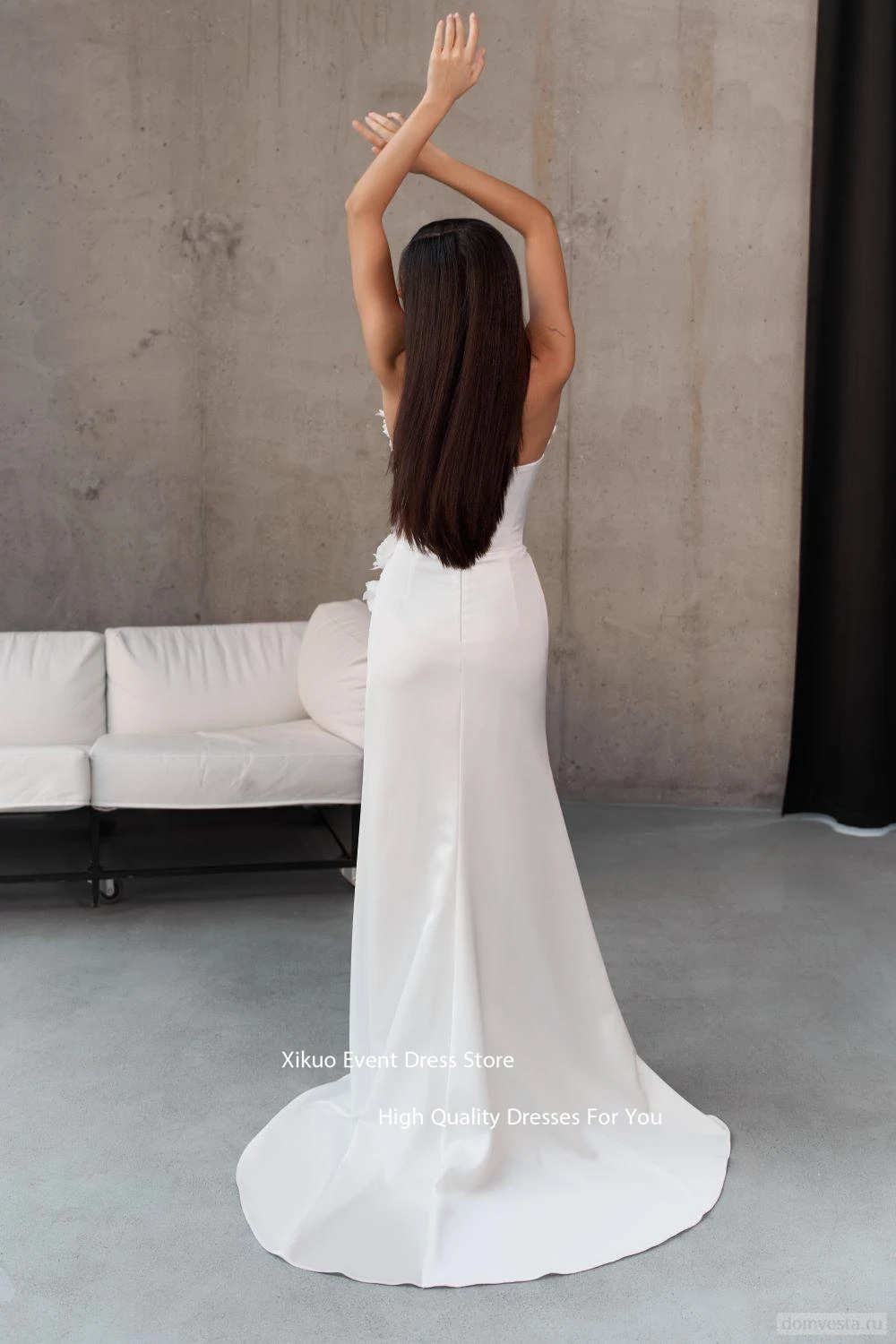 Xikuo Asymmetrical Satin Wedding Dress Ruched Delicate Civil Modern Bridal Gowns Romantic 3D Flowers Vestido Festa Customized