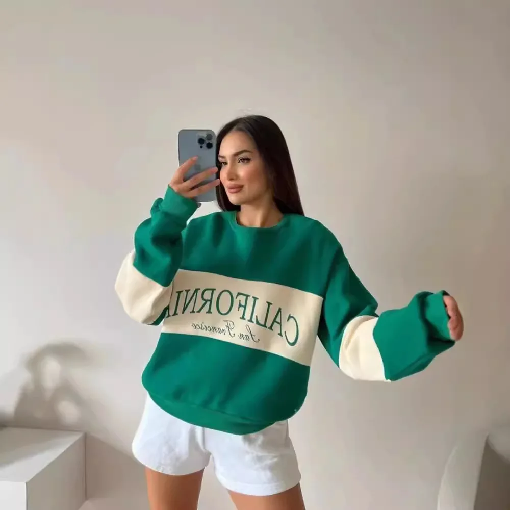 Women American 90s Retro Preppy Style Pullovers Vintage Sweatshirts Oversized Aesthetic Casual Female Korean Streetwear