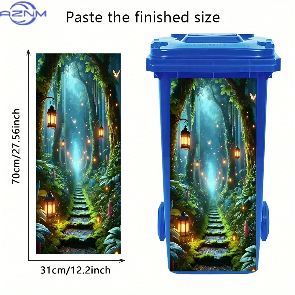 1pc Enchanted Forest Path with Mossy Steps & Glowing Lanterns - Waterproof PVC Sticker for Home Decor, DIY Mural, Trash Can Ar