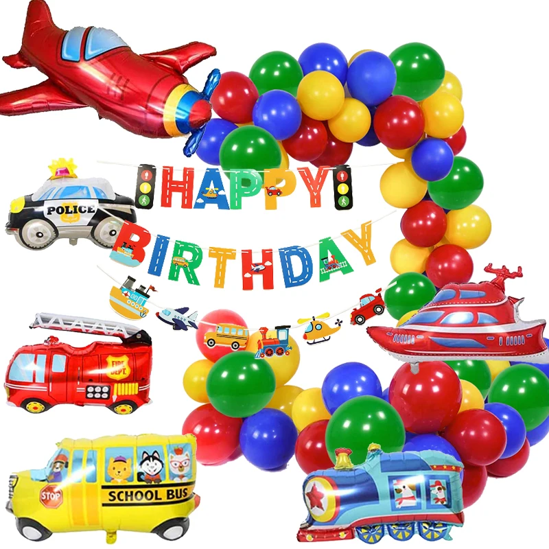 

Transportation Theme Party Decorations Happy Birthday Supplies Baby Shower 1-9 Years Red Green Blue Garland Kit Balloon Banner