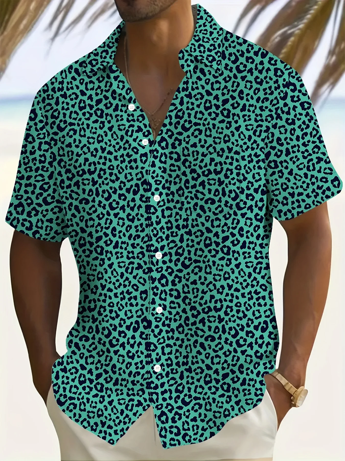 

Men'S Casual Summer Short Sleeve All-over Print Polyester Lapel Collar Breathable Non-Stretch Regular Fit Weekend Casual Shirt