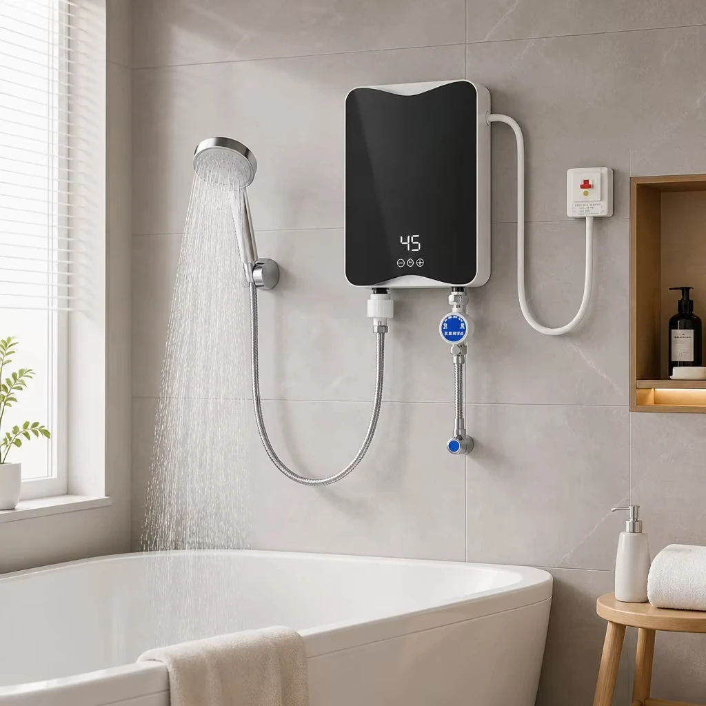 220V110V Tankless Water Heater Touch Control Instant Electric Water Heater Wall-Mounted Stainless Steel Heating Element Home Use