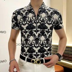 Brand Retro Jacquard Polo Shirt for Men Short Sleeve Half Zip Lapel Collar T-shirt Summer Casual Business Social POLO Shirts