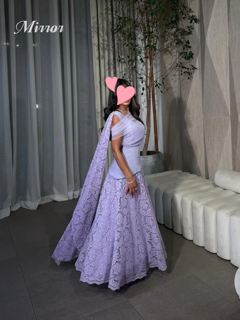 

Mirror Dress Elegant Vintage Sweet Lilac Mermaid Lace V-Neck Summer Customize Formal Occasion Prom Dress Evening Party Gowns