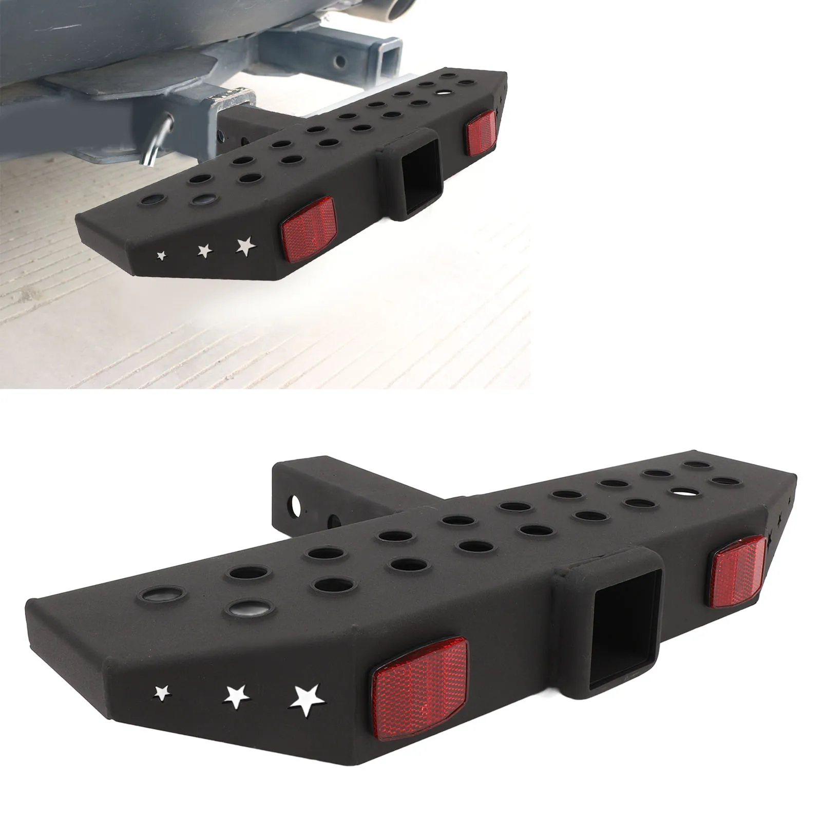 2in Trailer Hitch Step Steel 600lbs Heavy Duty Rear Bumper Trailer Protector with 5/8in Hitch Pin and Reflective Strip for Car